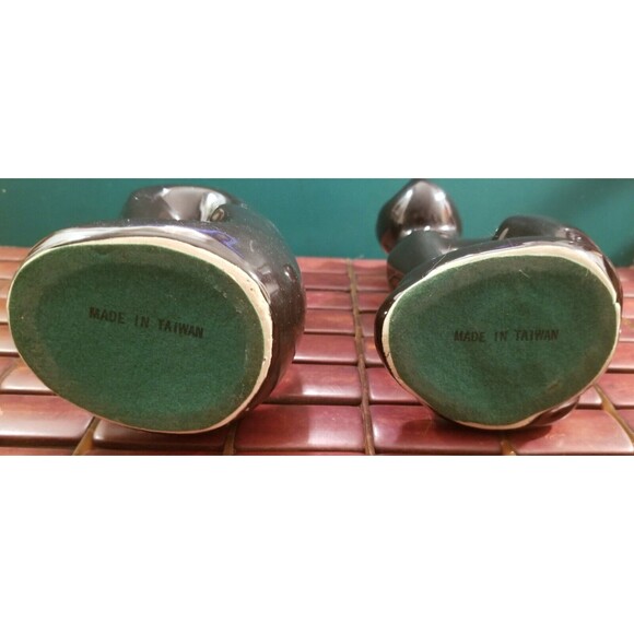 Vintage MCM Ceramic Sitting Black Cat Figurines Hand Painted Green Eyes 8" High - Picture 5 of 5